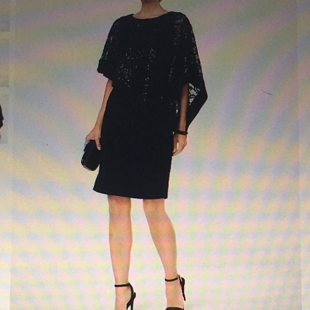 R & M Richard Sequined Lace Poncho Dress